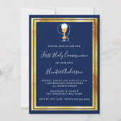 Luxus der First Communion Marion Blue Gold Chalice Einladung (Vorderseite)
