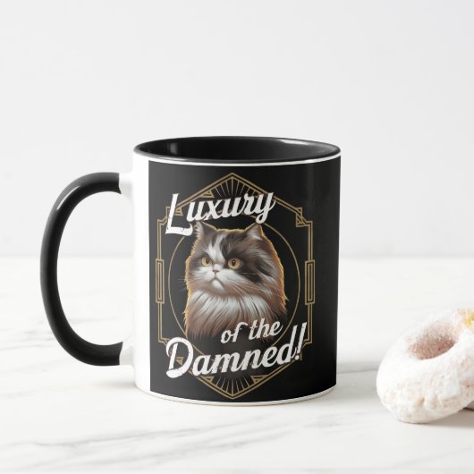 Luxus der Verdammten: Art Deco Perserkatze Tasse (Mit Donut)