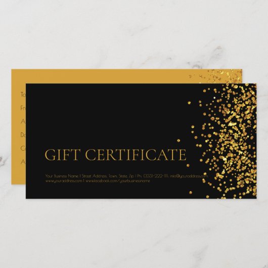 Luxus Design Geschenkgutschein Gold Sparkle Schwar Dankeskarte (Vorne/Hinten)