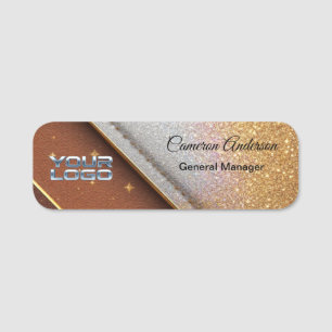 Luxus-Diagonal-Glitter Braun-Gold-Name tag Namensschild
