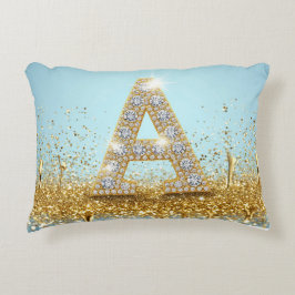 Luxus-Diamant-Buchstabe A auf goldenem Glitter-Hin Dekokissen