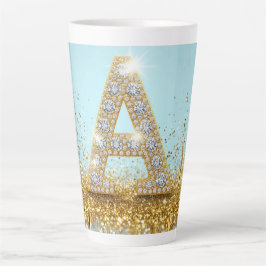 Luxus-Diamant-Buchstabe A auf goldenem Glitter-Hin Milchtasse