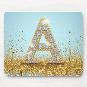 Luxus-Diamant-Buchstabe A auf goldenem Glitter-Hin Mousepad