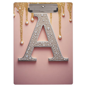 Luxus-Diamant-Buchstabe A-Monogramm mit Goldtropfe Klemmbrett