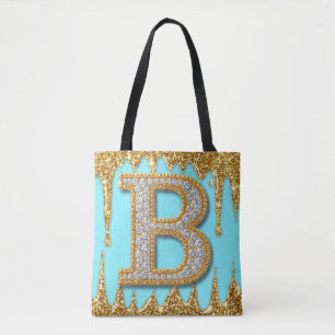 Luxus-Diamant-Buchstabe B auf goldenem Glitter-Hin Tasche