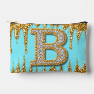 Luxus-Diamant-Buchstabe B auf goldenem Glitter-Hin Zubehörtasche