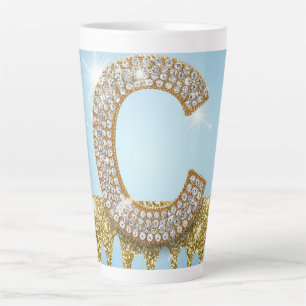 Luxus-Diamant-Buchstabe C auf goldenem Glitter-Hin Milchtasse