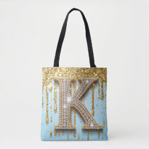Luxus-Diamant-Buchstabe K auf goldenem Glitter-Hin Tasche