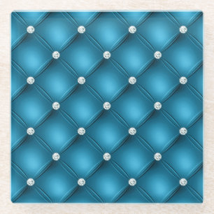 Luxus Diamant-Tufting-Muster in Mittelblau Glasuntersetzer