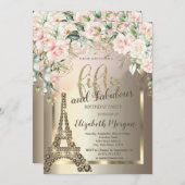 Luxus Diamonds Eiffelturm, Grenzübergänge 50. Rose Einladung (Vorne/Hinten)