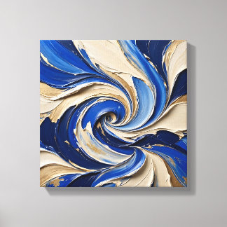 Luxus Dicke Impasto Blaue Wellen Goldene Adern Wan Leinwanddruck