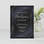 Luxus Dunkelgrauer Hintergrund Silber Linien Gebur Einladung (Stehend Vorderseite)