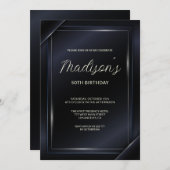 Luxus Dunkelgrauer Hintergrund Silber Linien Gebur Einladung (Vorne/Hinten)