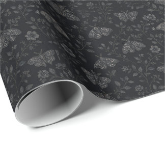 Luxus-Dunkles-Halloween-Botanikmuster – Schwarz Geschenkpapier