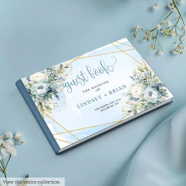 Luxus Dusty Blue White Gold Peonies Gästebuch