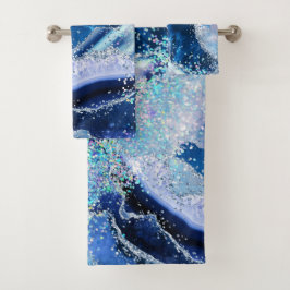 Luxus Edelstein Marmor Blau Glitter Achat Badhandtuch Set