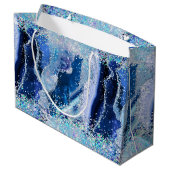 Luxus Edelstein Marmor Blau Glitter Achat Große Geschenktüte (Rückseite Schrägansicht)