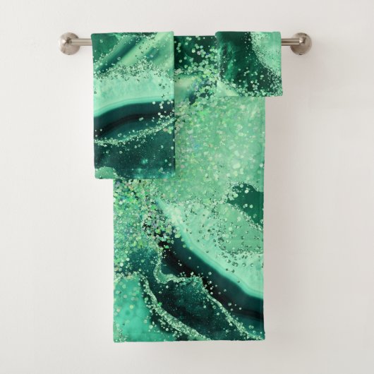 Luxus Edelstein Marmor Grün Glitter Achat Badhandtuch Set (Insitu)