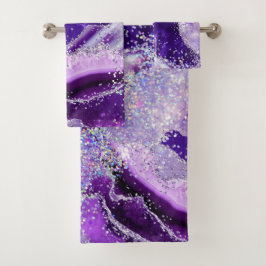 Luxus Edelstein Marmor Lila Glitter Achat Badhandtuch Set