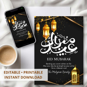 Luxus-Eid-Karte mit schwarzem und goldenem Diamant Feiertagskarte