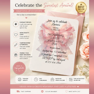 Luxus-Einladung zur Babyparty mit rosa Schleife Einladung