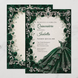 Luxus-Einladung zur Quinceañera in Smaragdgrün für Einladung