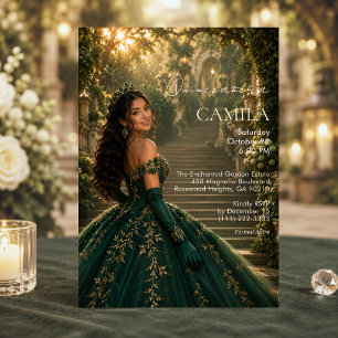 Luxus-Einladung zur Quinceañera in Smaragdgrün und Einladung