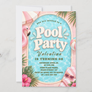 Luxus-Einladung zur rosa Poolparty Einladung