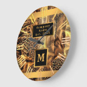 Luxus Einzigartiges Holz Gold Mit Monogramm Große Wanduhr (Winkel)