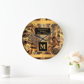 Luxus Einzigartiges Holz Gold Mit Monogramm Große Wanduhr (Zuhause)