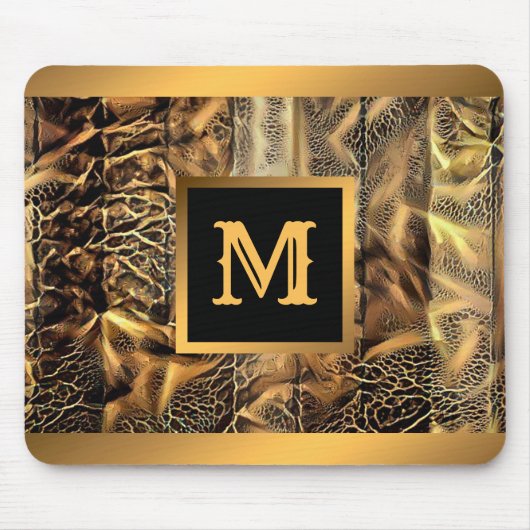 Luxus Einzigartiges Holz Gold Mit Monogramm Mousepad (Vorne)