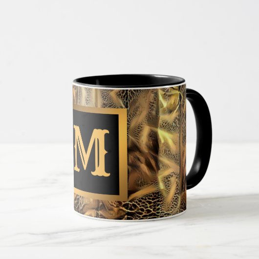 Luxus Einzigartiges Holz Gold Mit Monogramm Tasse (VorderseiteRechts)