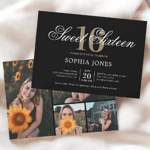 Luxus Elegant Black Sweet 16 Foto Einladung