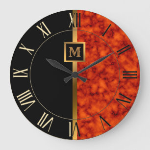Luxus Elegant Modern Schwarz Gold Marmor Große Wanduhr