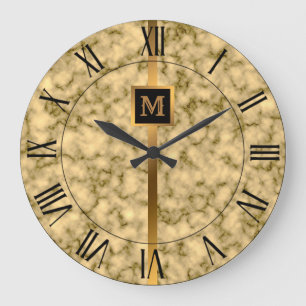 Luxus Elegant Modern Schwarz Gold Marmor Große Wanduhr