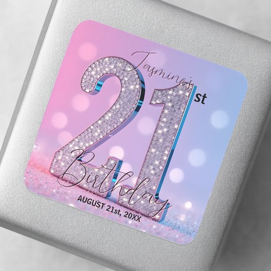 Luxus Elegant Pink Diamonds 21. Geburtstag Quadratischer Aufkleber