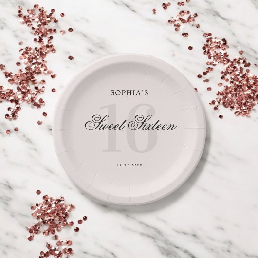 Luxus Elegant Pink Sweet 16 Pappteller