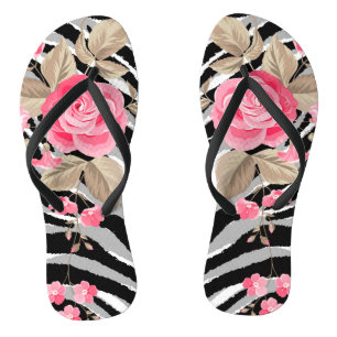 Luxus Elegant Pink Tiger Floral Rose Badesandalen