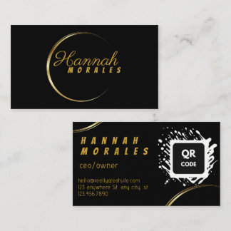 Luxus Elegant Schwarz Gold Halbmond QR-Code Visitenkarte