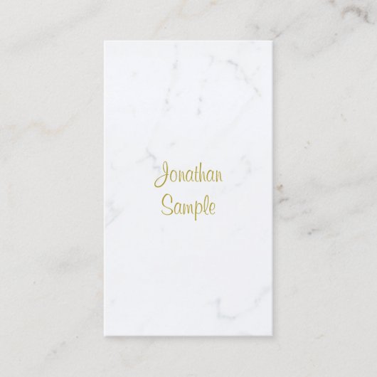 Luxus Elegant White Marble Gold Script Template Visitenkarte (Vorderseite)