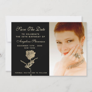 Luxus Elegante Black & Gold Rose Blume Geburtstag Save The Date