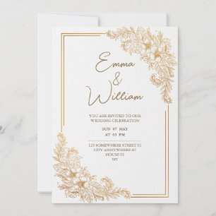 Luxus elegante Blumen Gold Hochzeitskarte  Einladung