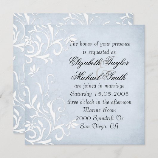Luxus Elegante Hochzeitsreise mit dem blauen Flora Einladung (Vorne/Hinten)