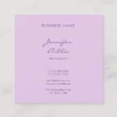 Luxus Elegante Kalligrafie Script Modernes Lila Quadratische Visitenkarte (Rückseite)