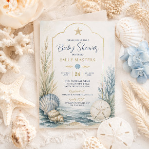 Luxus-Elegante-Meeresschnecken-Küsten-Baby-Party Einladung