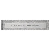 Luxus Elegante Silver Glitzer Sparkle Modernste Namensplakette (Vorderseite)