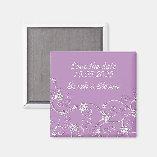 Luxus Elegante White Wirbel Save the Date Lila Magnet (Vorderseite/Rückseite)
