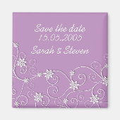 Luxus Elegante White Wirbel Save the Date Lila Magnet (Vorne)