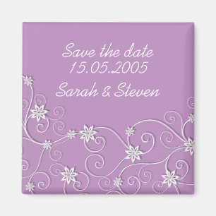 Luxus Elegante White Wirbel Save the Date Lila Magnet