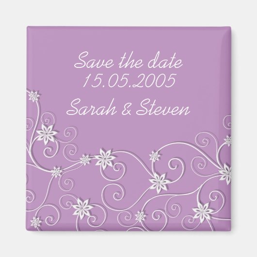Luxus Elegante White Wirbel Save the Date Lila Magnet (Vorne)